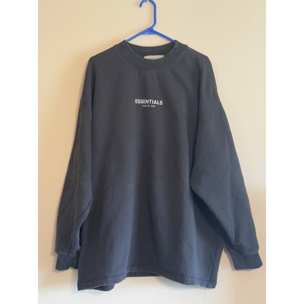 Fear of God Essentials Sweatshirt Mens XL Black Charcoal Grey Logo Mock Neck